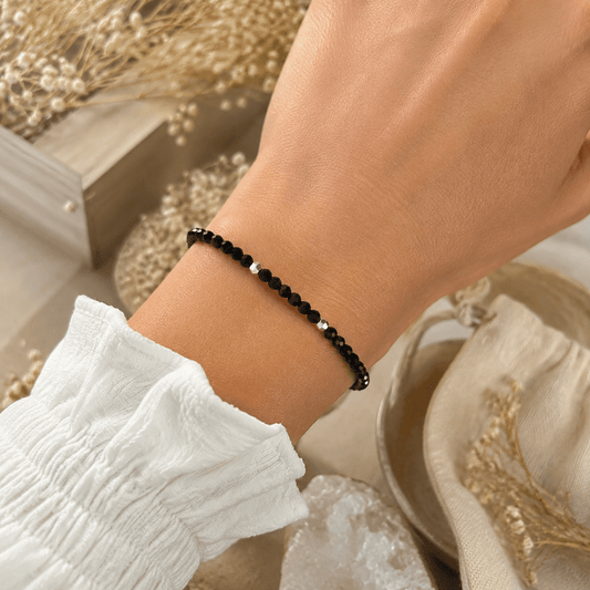 Bransoletka Ochronna Czarny Turmalin 3mm Sznurkowa Stal Nierdzewna - Seralune