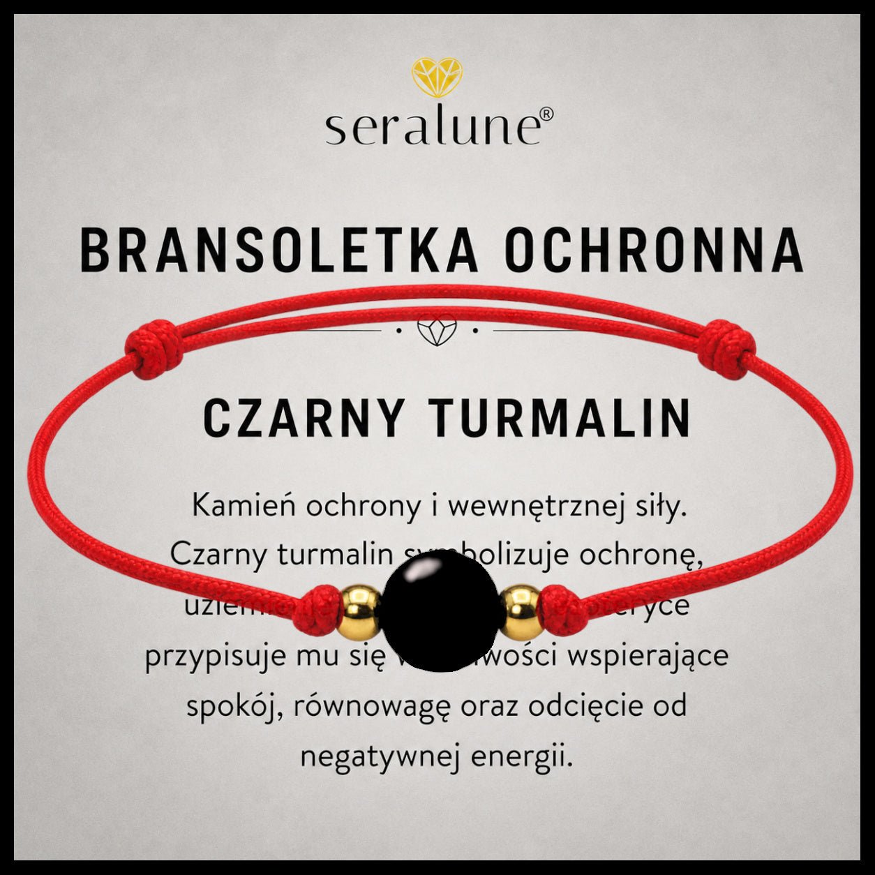 Bransoletka Ochronna Czarny Turmalin Czerwony Sznurek Kabała - Seralune