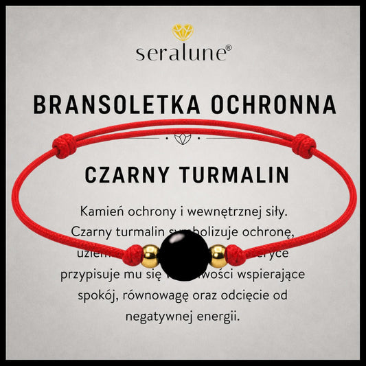 Bransoletka Ochronna Czarny Turmalin Czerwony Sznurek Kabała - Seralune