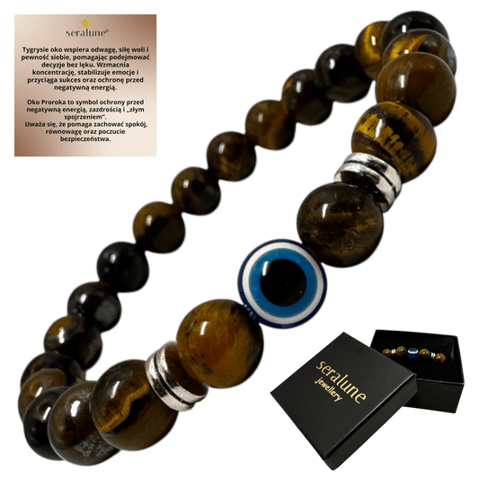 Bransoletka Oko Proroka Tygrysie Oko 8mm Kamień Amulet Evil Eye - Seralune
