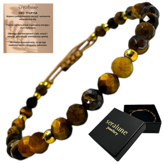 Bransoletka Tygrysie Oko Tiger Eye Kamień 4mm Sznurek - Seralune