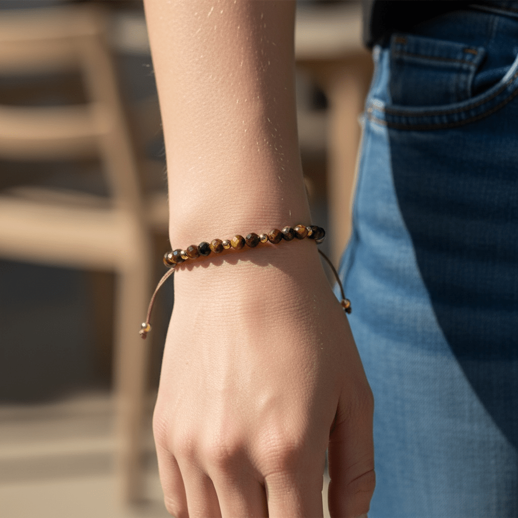 Bransoletka Tygrysie Oko Tiger Eye Kamień 4mm Sznurek - Seralune