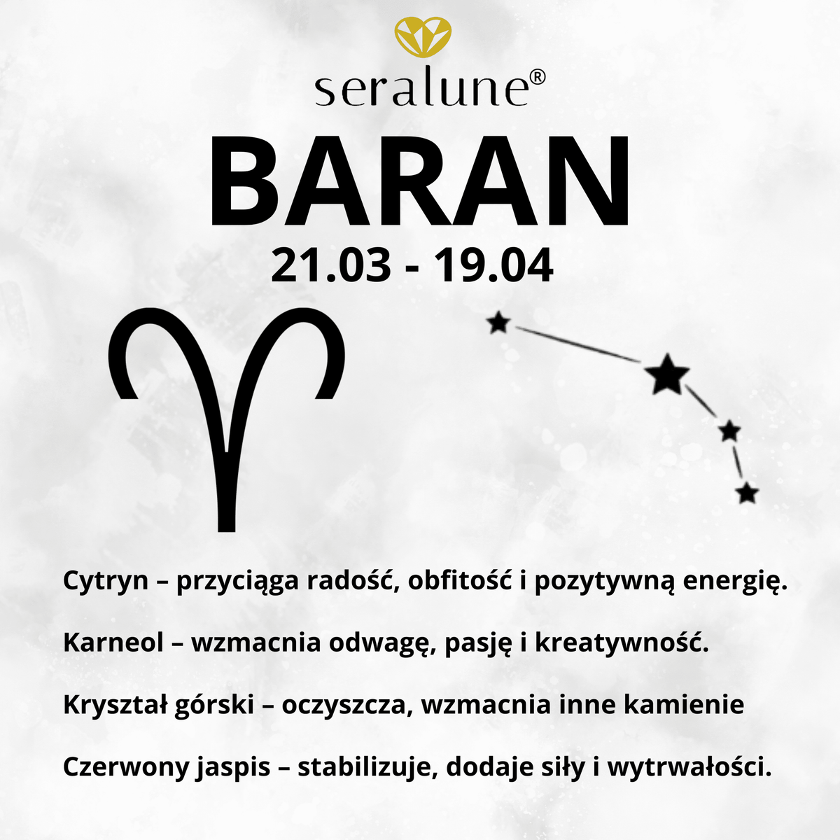 Bransoletka Znak Zodiaku Baran Cytryn Karneol Kryształ Górski 8mm - Seralune