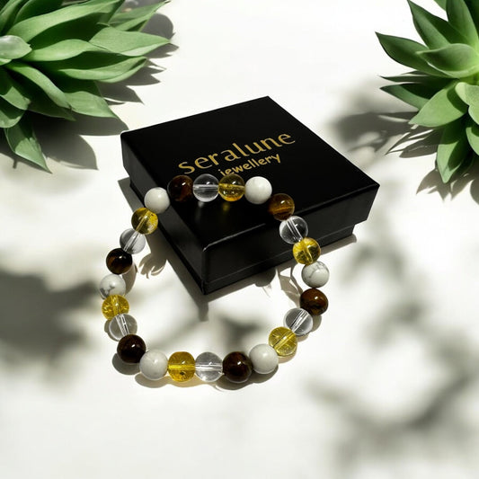 Bransoletka Znak Zodiaku Bliźnięta Cytryn Kwarc Tygrysie Oko 8mm - Seralune