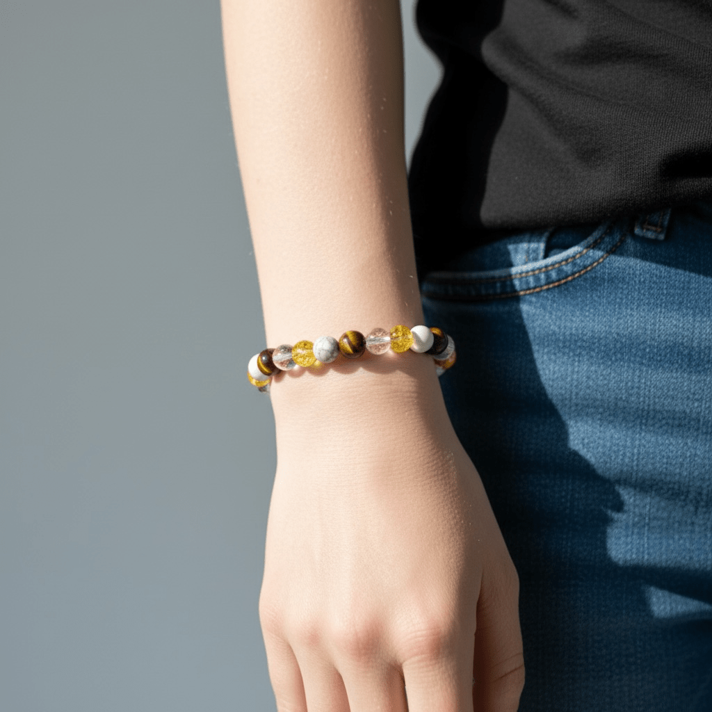 Bransoletka Znak Zodiaku Bliźnięta Cytryn Kwarc Tygrysie Oko 8mm - Seralune