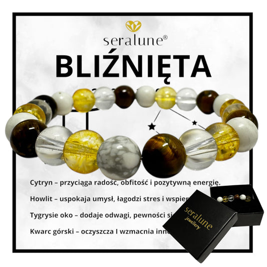 Bransoletka Znak Zodiaku Bliźnięta Cytryn Kwarc Tygrysie Oko 8mm - Seralune