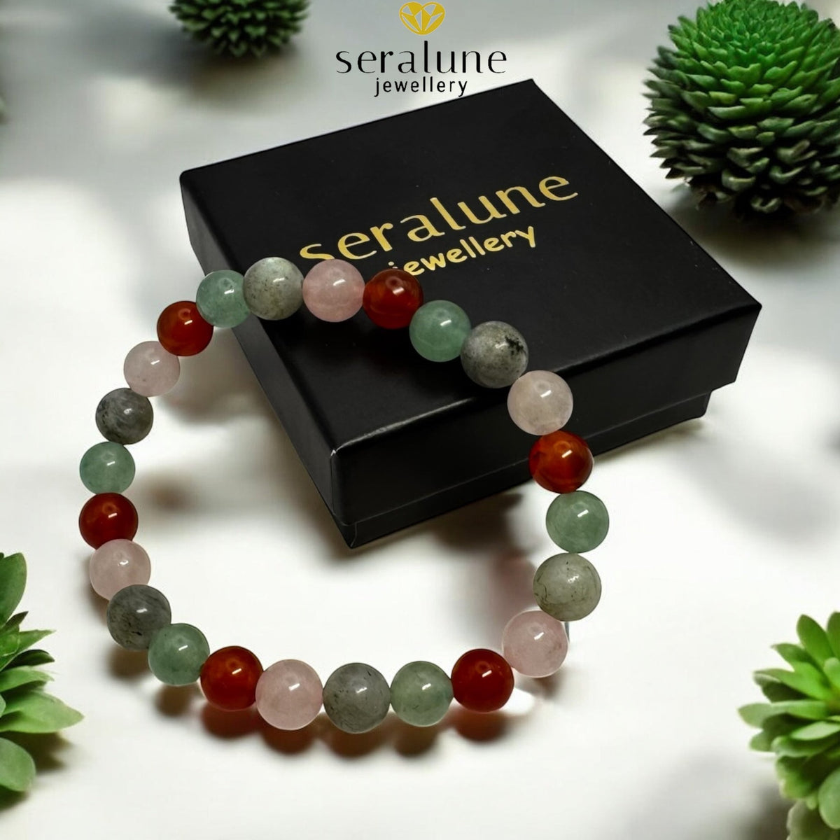 Bransoletka Znak Zodiaku Byk Karneol Labradoryt Awanturyn Kwarc 8mm - Seralune
