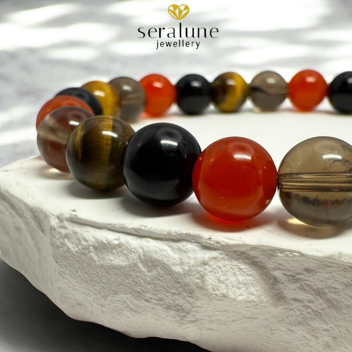Bransoletka Znak Zodiaku Koziorożec Czarny Turmalin Karneol Kwarc 8mm - Seralune