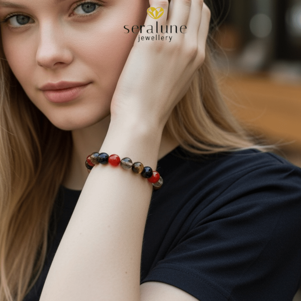 Bransoletka Znak Zodiaku Koziorożec Czarny Turmalin Karneol Kwarc 8mm - Seralune