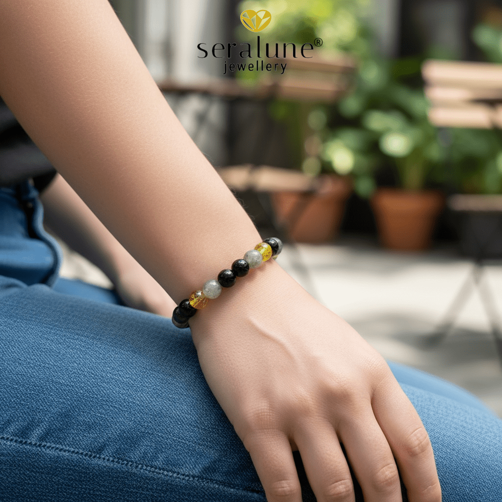 Bransoletka Znak Zodiaku Lew Cytryn Labradoryt Onyks Jaspis Morski 8mm - Seralune
