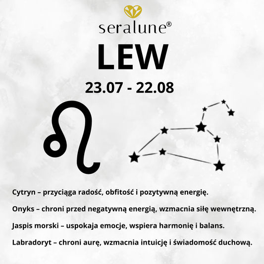 Bransoletka Znak Zodiaku Lew Cytryn Labradoryt Onyks Jaspis Morski 8mm - Seralune
