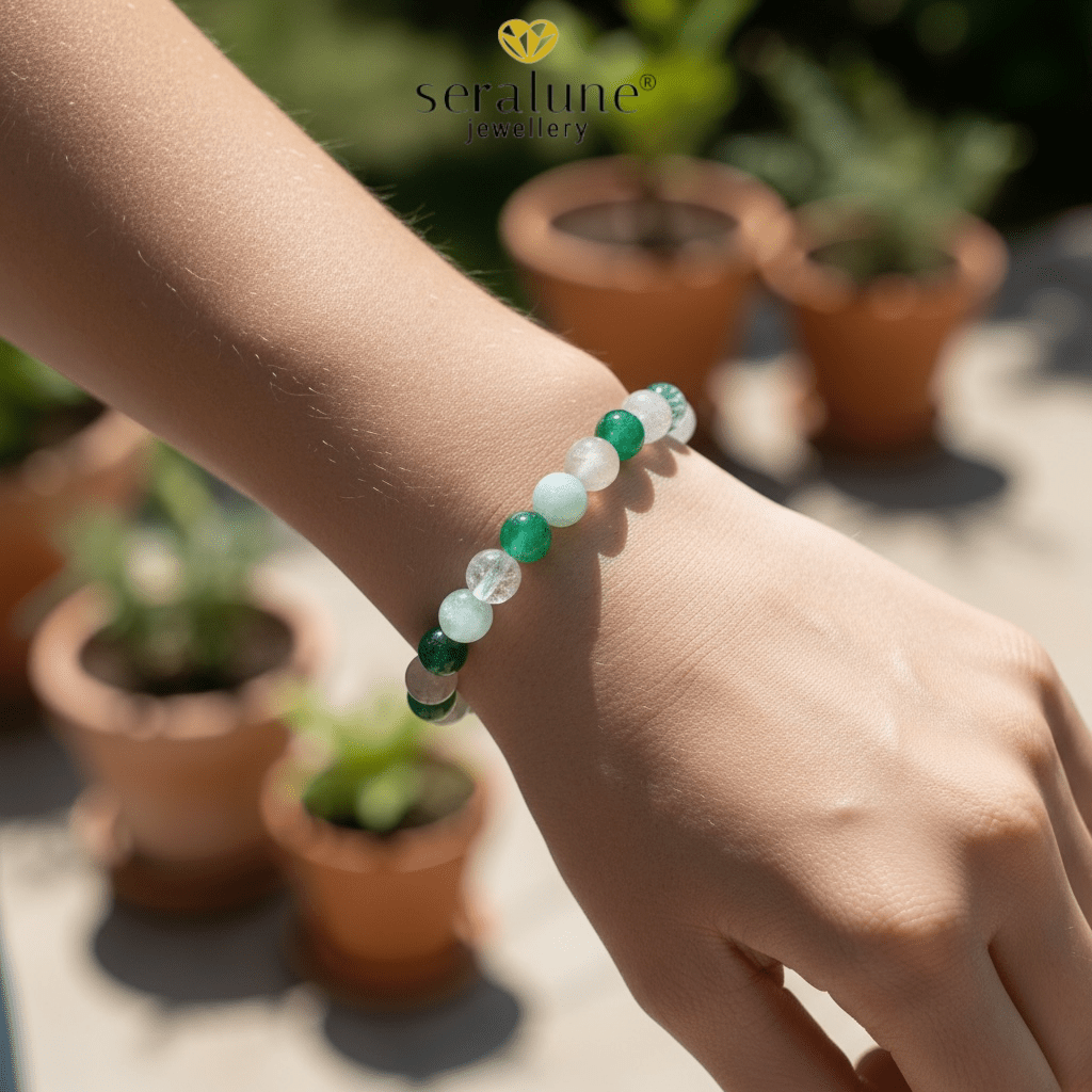 Bransoletka Znak Zodiaku Panna Amazonit Kwarc Różowy Awenturyn 8mm - Seralune