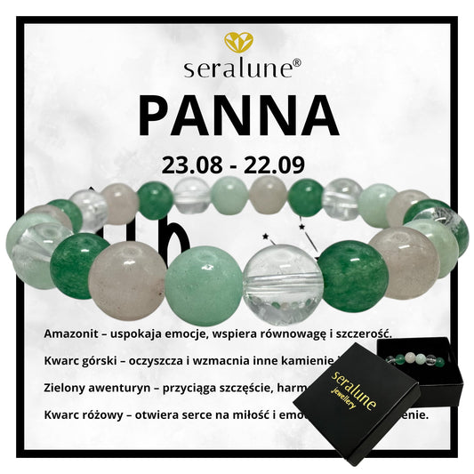 Bransoletka Znak Zodiaku Panna Amazonit Kwarc Różowy Awenturyn 8mm - Seralune