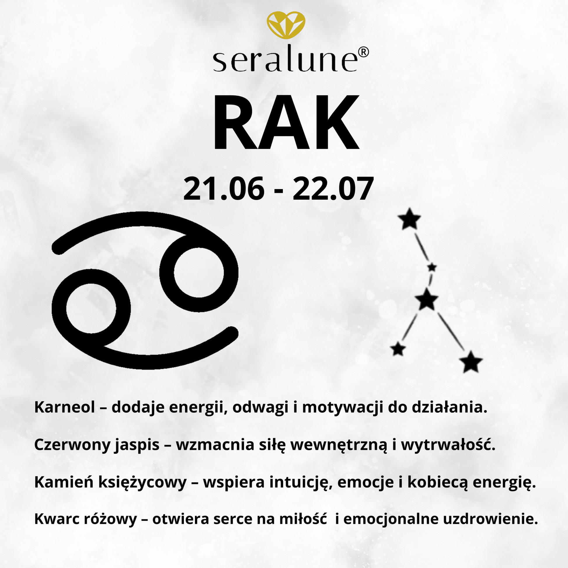 Bransoletka Znak Zodiaku Rak Kamień Księżycowy Karneol Jaspis Kwarc 8mm - Seralune