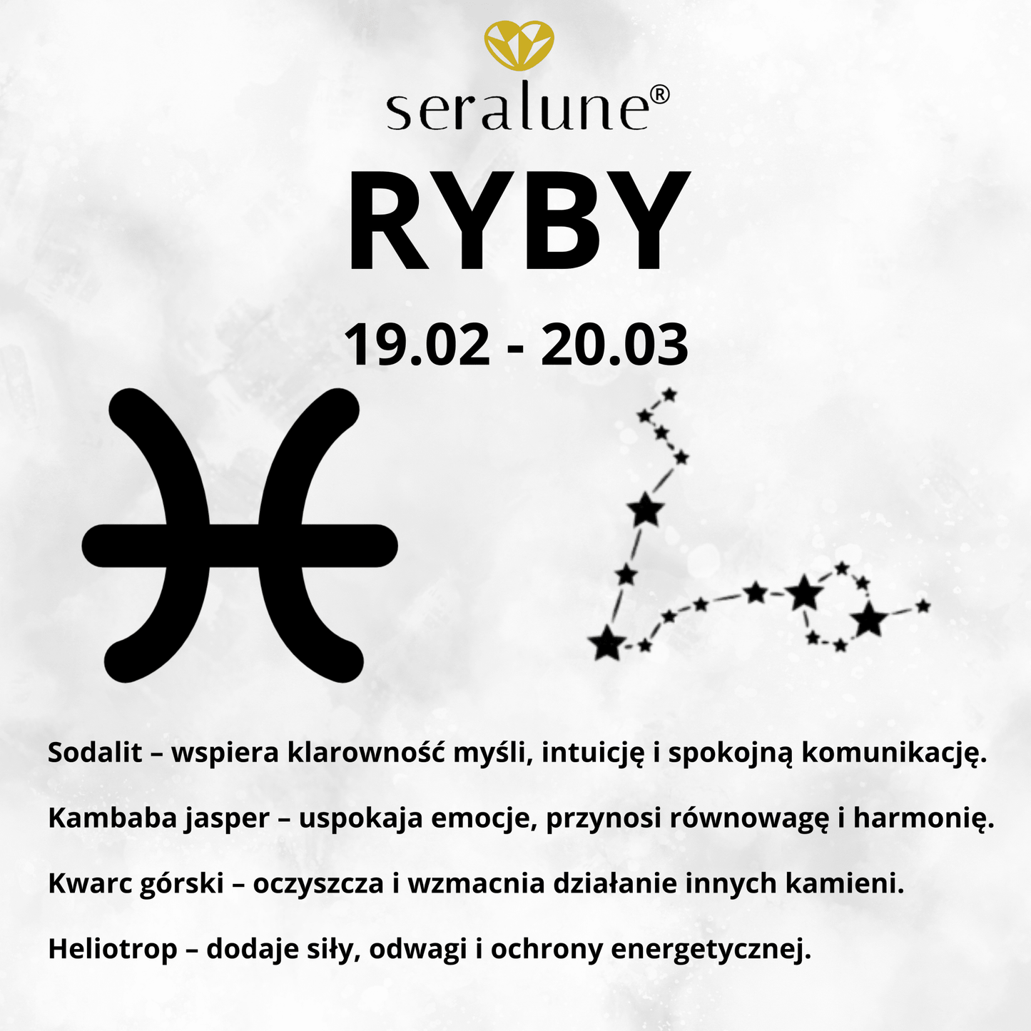 Bransoletka Znak Zodiaku Ryby Sodalit Jaspis Kwarc Górski Heliotrop 8mm - Seralune