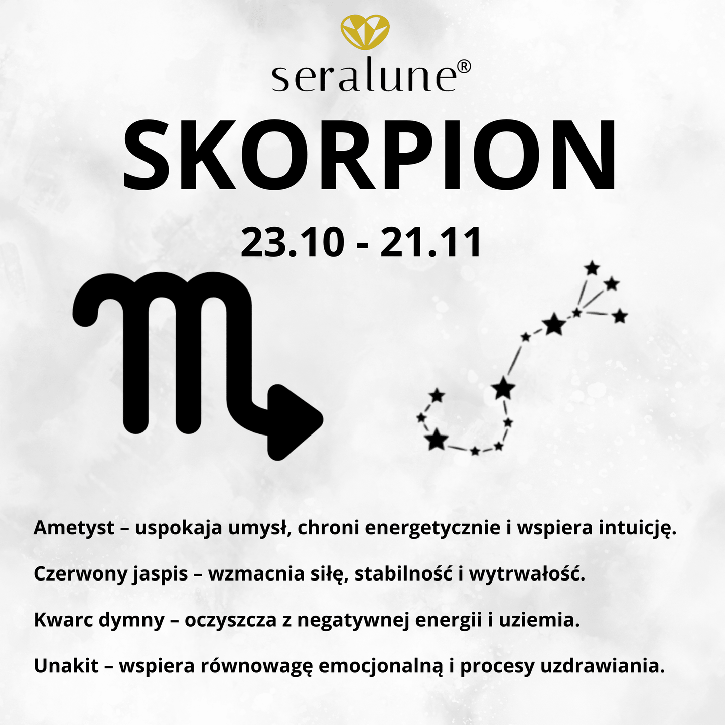 Bransoletka Znak Zodiaku Skorpion Ametyst Kwarc Dymny Unakit Jaspis 8mm - Seralune