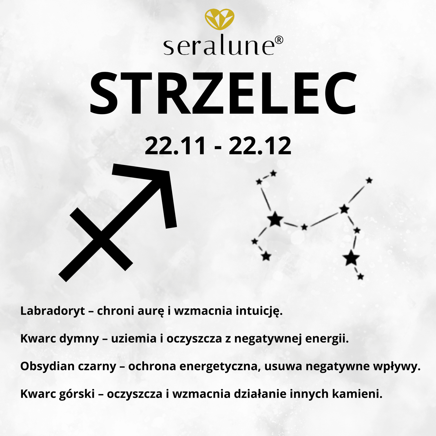 Bransoletka Znak Zodiaku Strzelec Obsydian Labradoryt Kwarc Dymny 8mm - Seralune