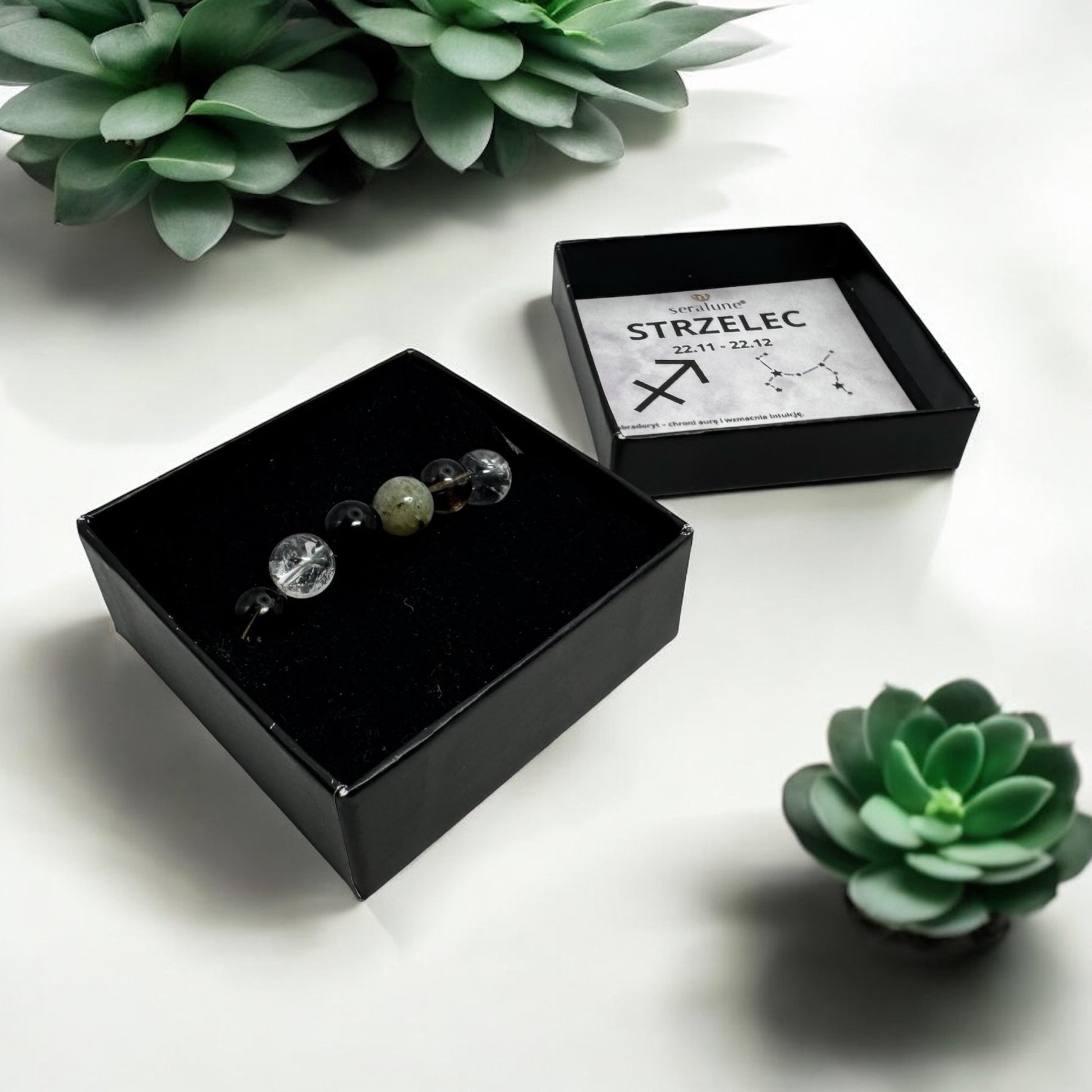 Bransoletka Znak Zodiaku Strzelec Obsydian Labradoryt Kwarc Dymny 8mm - Seralune