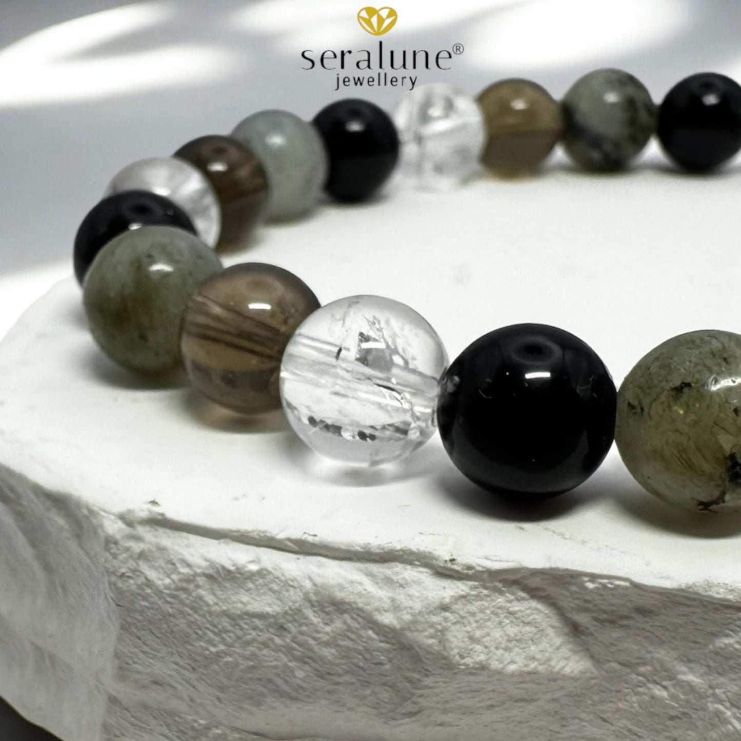 Bransoletka Znak Zodiaku Strzelec Obsydian Labradoryt Kwarc Dymny 8mm - Seralune