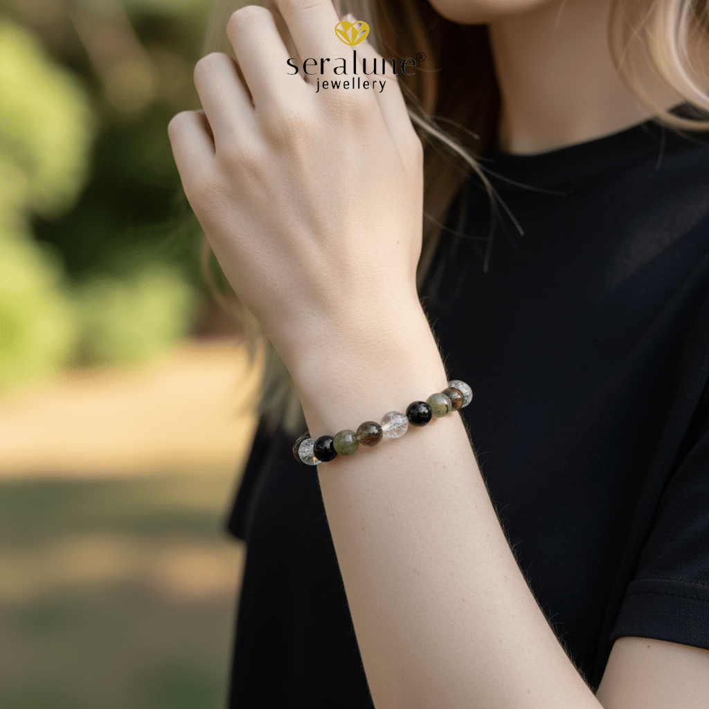 Bransoletka Znak Zodiaku Strzelec Obsydian Labradoryt Kwarc Dymny 8mm - Seralune