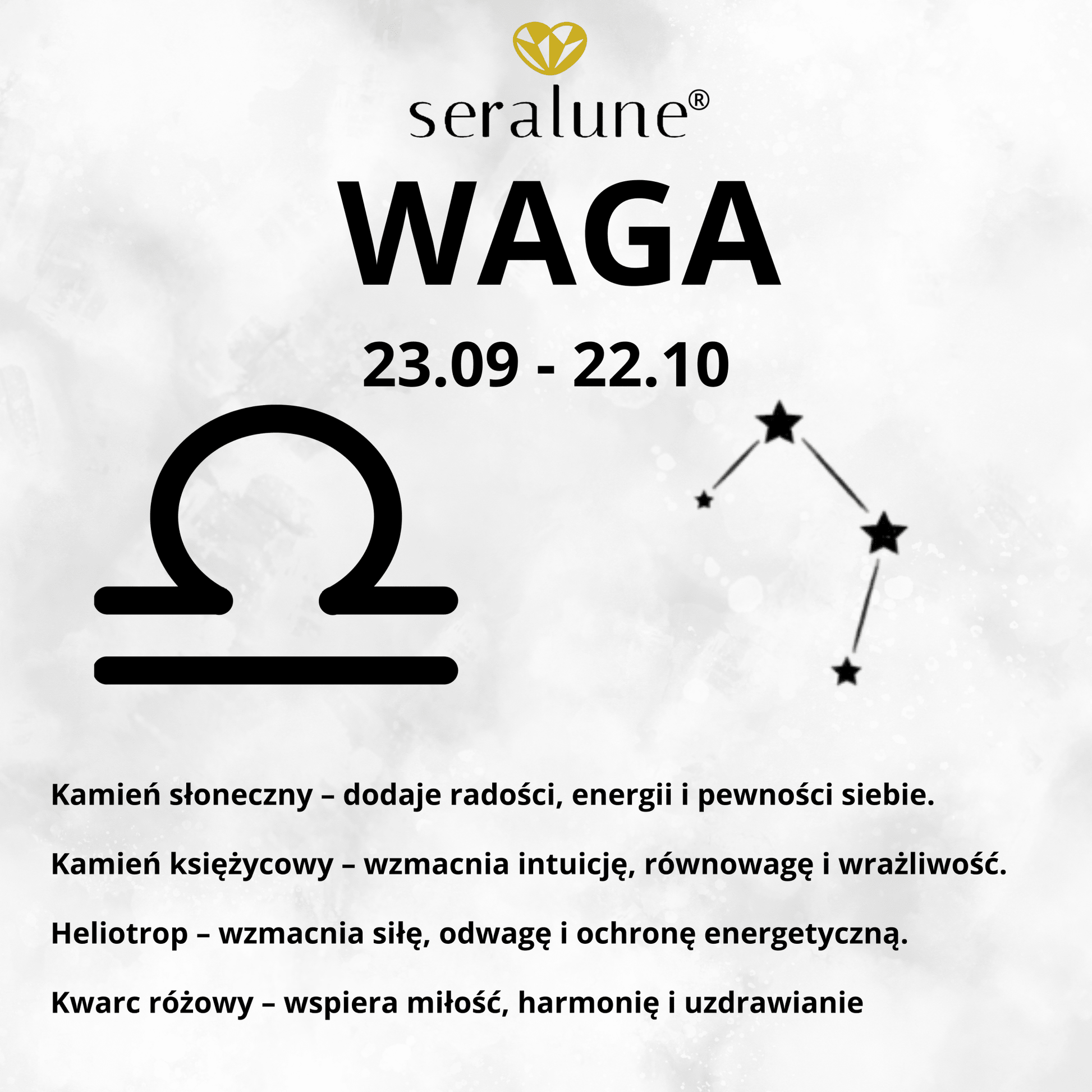 Bransoletka Znak Zodiaku Waga Kamień Księżycowy Słoneczny Kwarc 8mm - Seralune