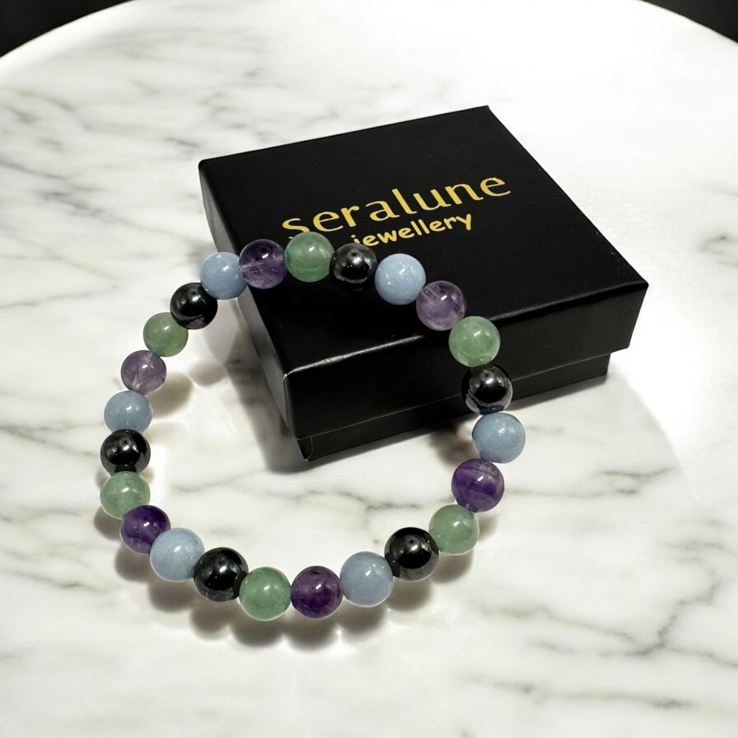 Bransoletka Znak Zodiaku Wodnik Ametyst Angelit Awanturyn Hematyt 8mm - Seralune
