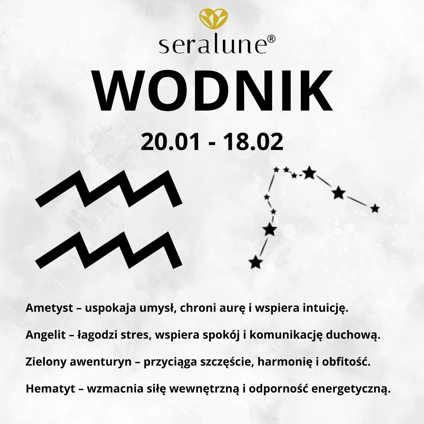 Bransoletka Znak Zodiaku Wodnik Ametyst Angelit Awanturyn Hematyt 8mm - Seralune