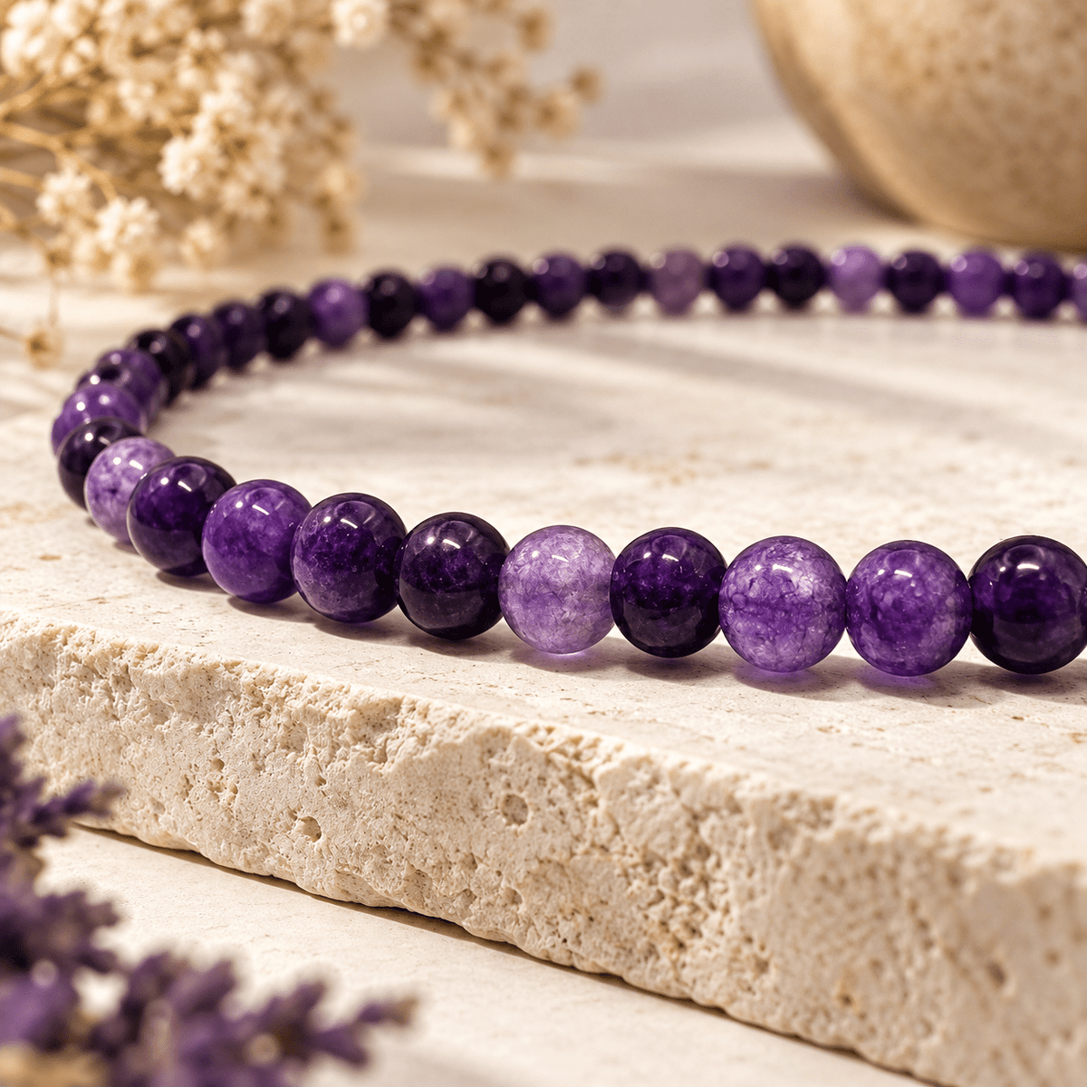 Naszyjnik Ametyst Choker Naturalny Kamień 3mm - Seralune