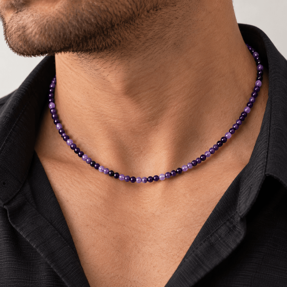 Naszyjnik Ametyst Choker Naturalny Kamień 3mm - Seralune