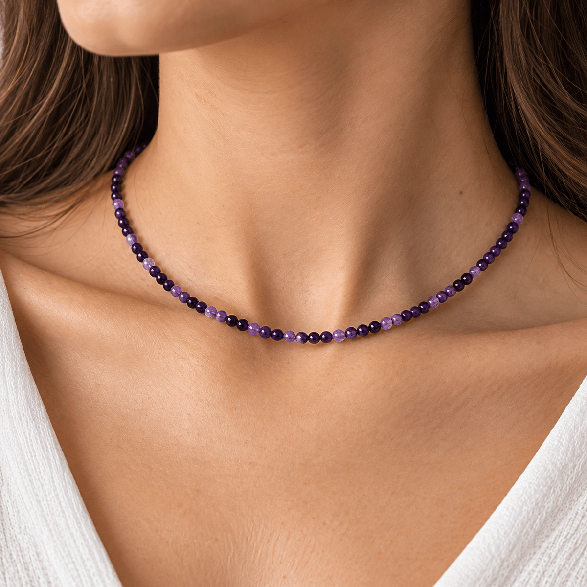Naszyjnik Ametyst Choker Naturalny Kamień 3mm - Seralune