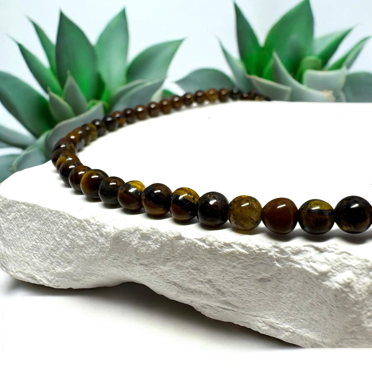 Naszyjnik Tygrysie Oko Choker Tiger Eye Naturalny Kamień 3mm - Seralune