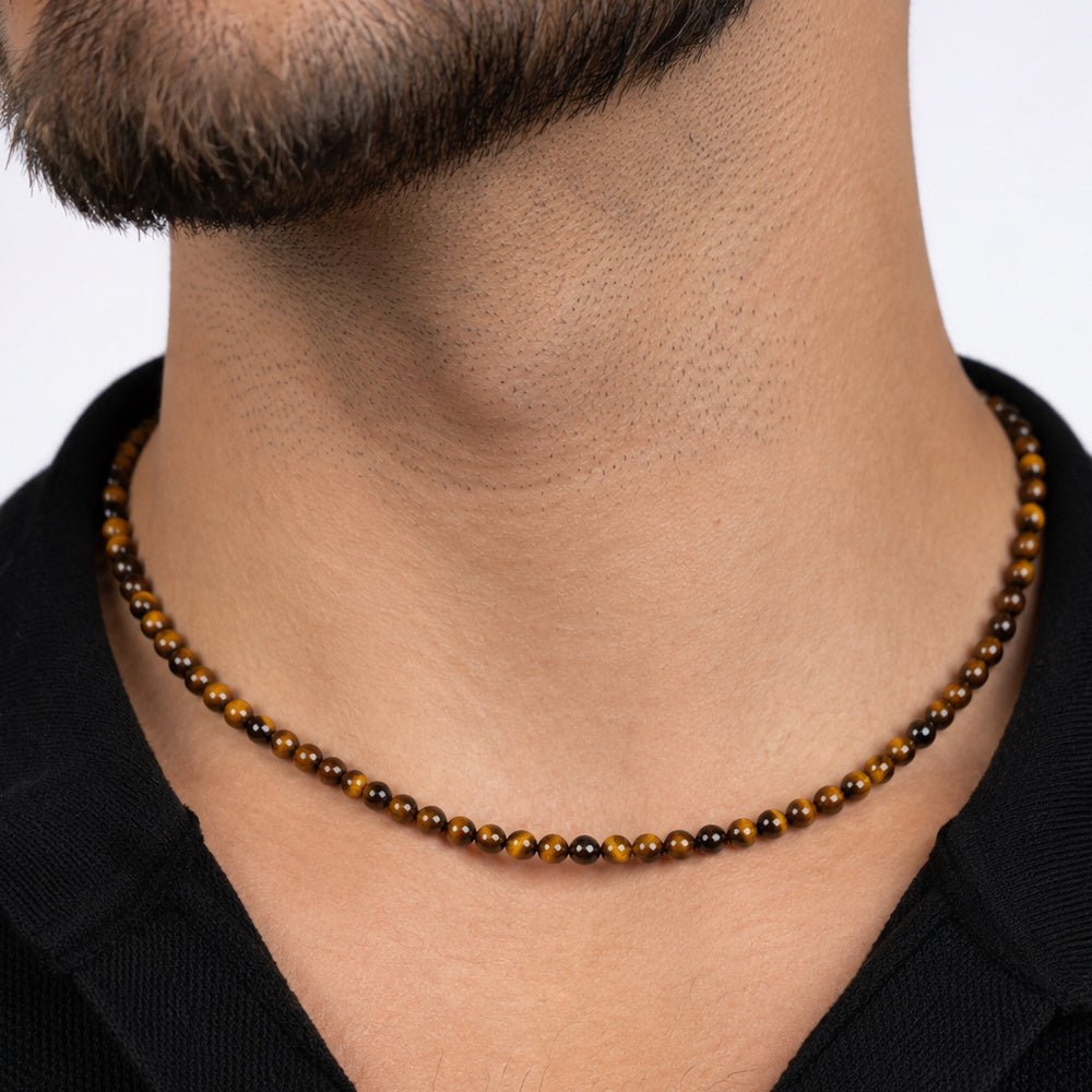 Naszyjnik Tygrysie Oko Choker Tiger Eye Naturalny Kamień 3mm - Seralune