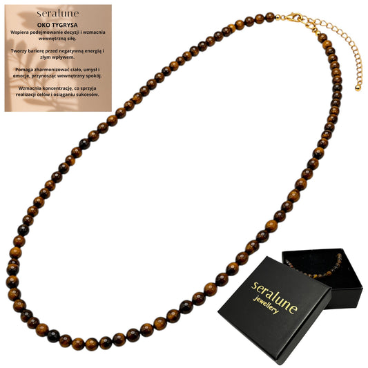 Naszyjnik Tygrysie Oko Choker Tiger Eye Naturalny Kamień 3mm - Seralune