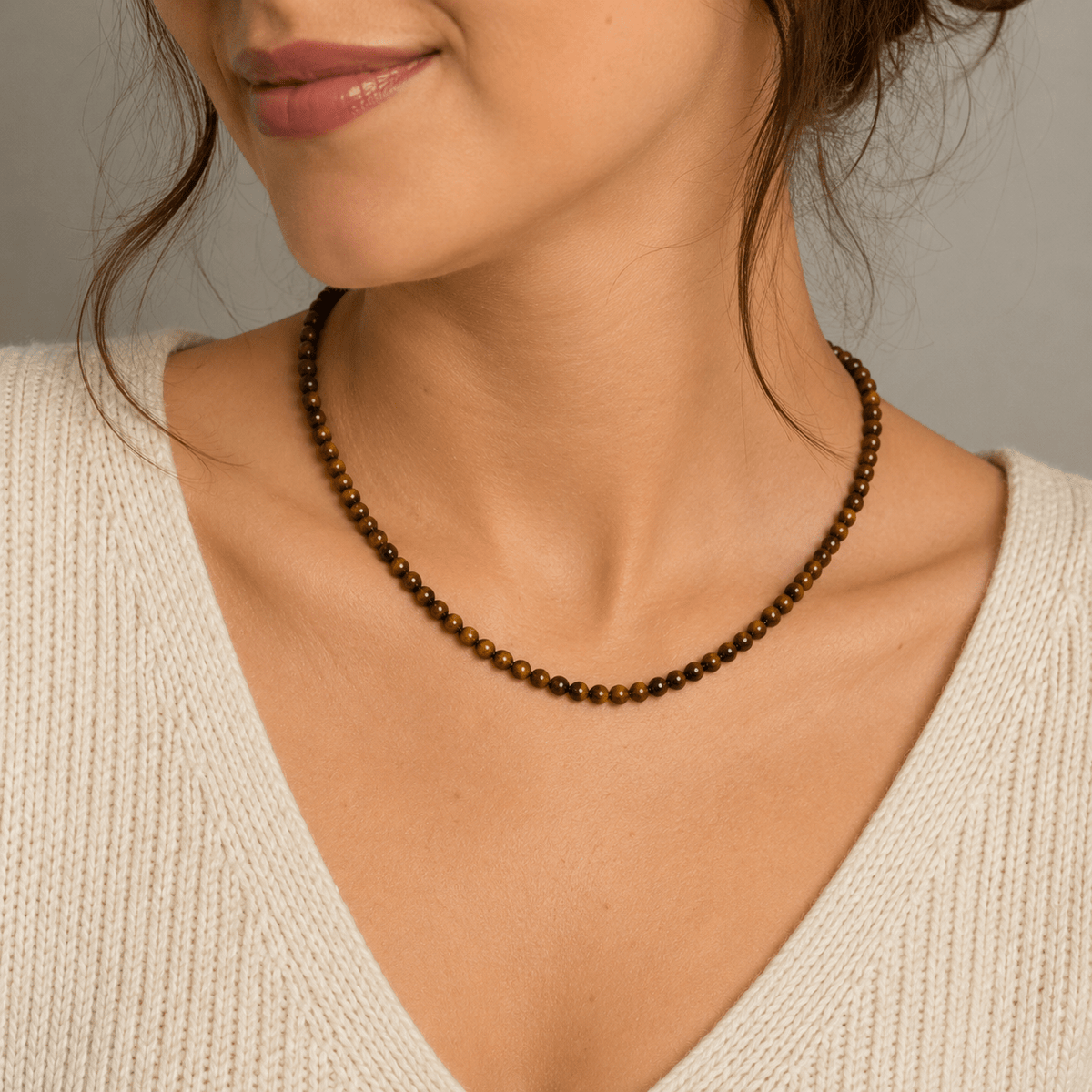 Naszyjnik Tygrysie Oko Choker Tiger Eye Naturalny Kamień 3mm - Seralune